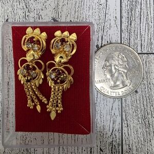 Bhoomi Elegant Gold and Red Dangle Earrings